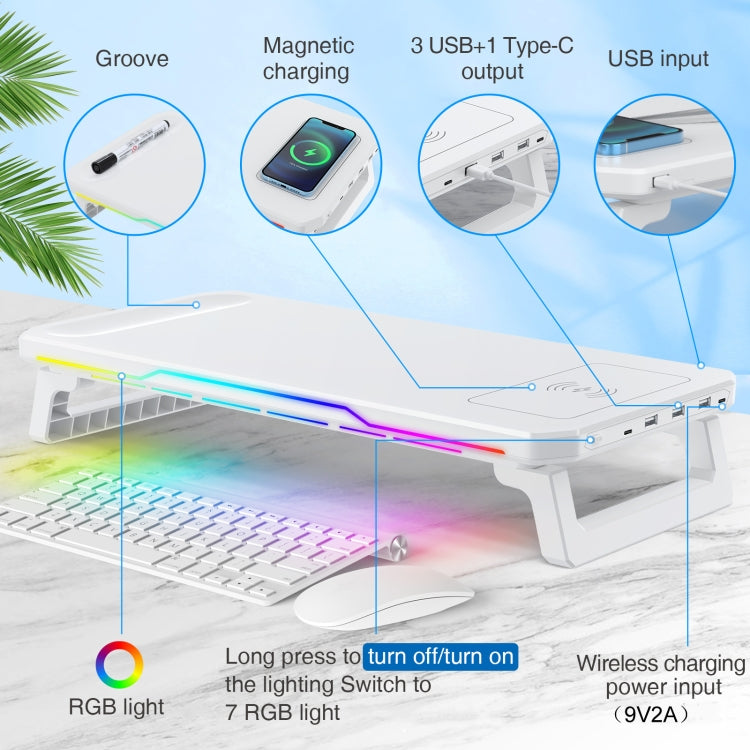 RGB Computer Monitor Stand Riser 3 USB 2.0 +1 Type-C Ports, Spec: Basic White - free shipping - PMC Jewellery - Order now!