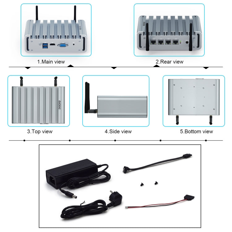 HYSTOU P09B-J4125-4L 8GB DDR4+128GB SSD Industrial Computer Soft Route From 2.5G Multi -Network HTPC Server Mini Console(With EU Adapter) - free shipping - PMc TechLife - Order now!