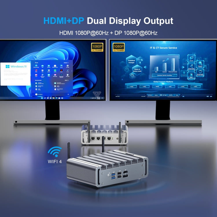 HYSTOU P09B-J4125-4L 8GB DDR4+128GB SSD Industrial Computer Soft Route From 2.5G Multi -Network HTPC Server Mini Console(With EU Adapter) - free shipping - PMc TechLife - Order now!