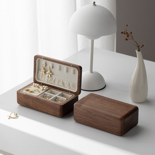 Black Walnut Jewelry Storage Box Double Layer Necklace Earrings Portable Organizer - Jewelry Storages by PMC Jewellery | Online Shopping South Africa | PMC Jewellery | Buy Now Pay Later Mobicred