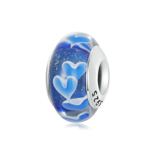 S925 Sterling Silver Heart Pattern Blue Glass DIY Beads(SCC2736) - Jewelry Accessories by PMC Jewellery | Online Shopping South Africa | PMC Jewellery | Buy Now Pay Later Mobicred