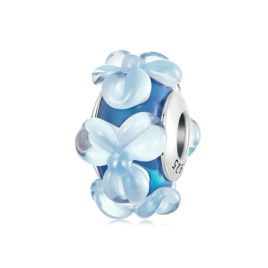 S925 Sterling Silver Blue Flower Glass Beads DIY Jewelry(SCC2737) - Jewelry Accessories by PMC Jewellery | Online Shopping South Africa | PMC Jewellery | Buy Now Pay Later Mobicred