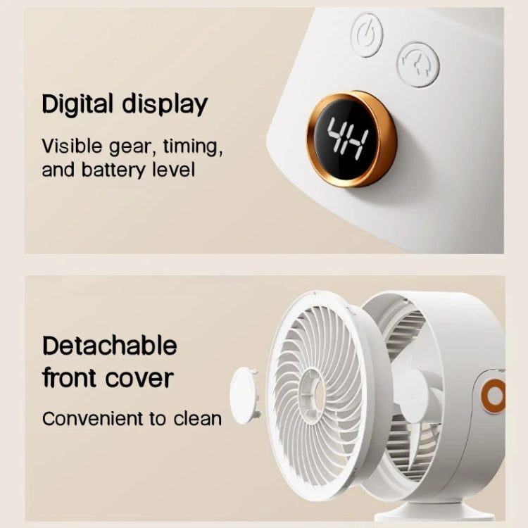 WT-F70  Oscillating Desk Fan  3-Speed Digital  Display, 4-Hour Timer, Adjustable Tilt Angle, Built-In 4000 MAh Battery(Apricot) - Electric Fans by PMC Jewellery | Online Shopping South Africa | PMC Jewellery | Buy Now Pay Later Mobicred