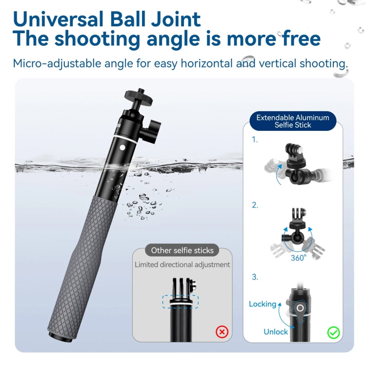 TELESIN WSS-001 65.4cm Aluminum Alloy Waterproof Ball Head Selfie Stick Diving Shooting Sports Camera Extension Stick - Extendable Pole by TELESIN | Online Shopping South Africa | PMC TechLife | Buy Now Pay Later Mobicred