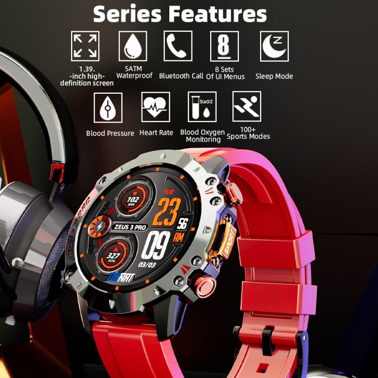 LOKMAT ZEUS3 Pro 1.39-Inch 5ATM Waterproof Outdoor Sports Bluetooth Call Smart Watch(Red) - Smart Watches by LOKMAT | Online Shopping South Africa | PMC Jewellery | Buy Now Pay Later Mobicred
