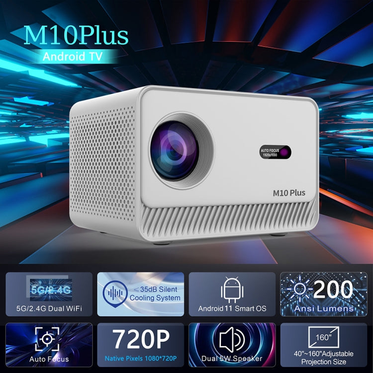 M10 Plus 1280x720P Projector 2.4G / 5G WIFI Bluetooth 5.2 Android 11 System Home Cinema UK Plug - Mini Projector by PMC TechLife | Online Shopping South Africa | PMC TechLife | Buy Now Pay Later Mobicred