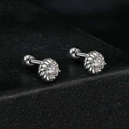 S925 Sterling Silver Threaded Round Moissanite Earrings(MSE053) - Stud Earrings & Earrings by PMC Jewellery | Online Shopping South Africa | PMC Jewellery | Buy Now Pay Later Mobicred