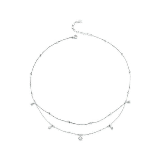 S925 Sterling Silver Platinum-plated Tassel Moissanite Double-layer Necklace(MSN034) - Necklaces & Pendants by PMC Jewellery | Online Shopping South Africa | PMC Jewellery | Buy Now Pay Later Mobicred