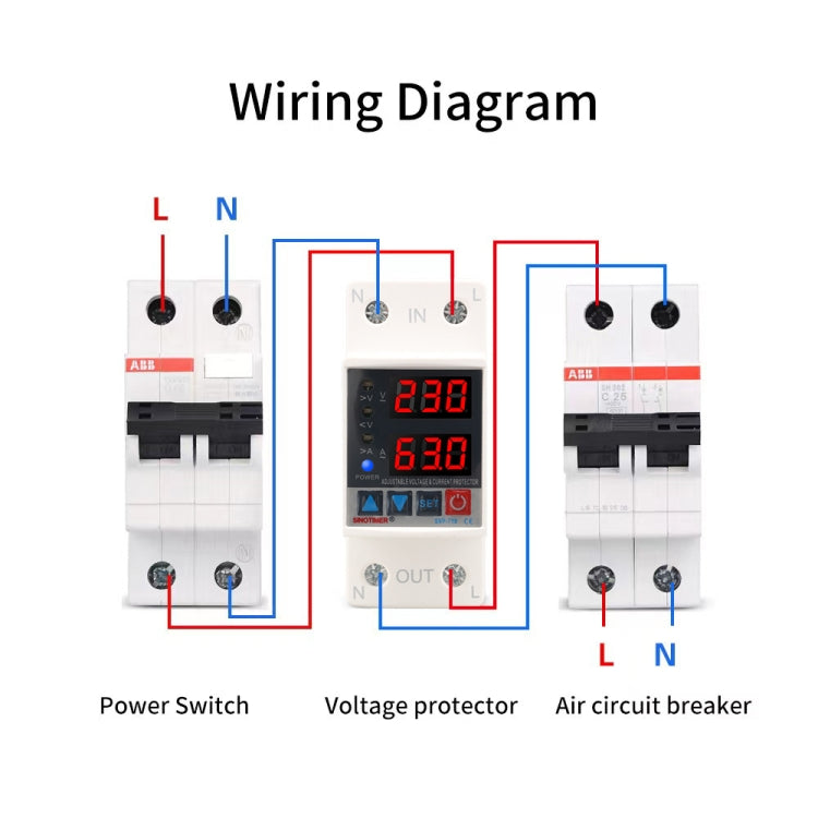SINOTIMER SVP-718 40A Adjustable Self-resetting Intelligent Over-voltage and Under-voltage Protector 220V AC - free shipping - PMC TechLife - Order now!