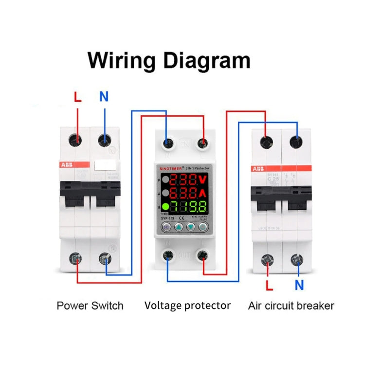 SINOTIMER SVP-719 63A_N Over Under Voltage Protector Electricity Usage Monitor Power Voltmeter - Other Tester Tool by SINOTIMER | Online Shopping South Africa | PMC Jewellery | Buy Now Pay Later Mobicred