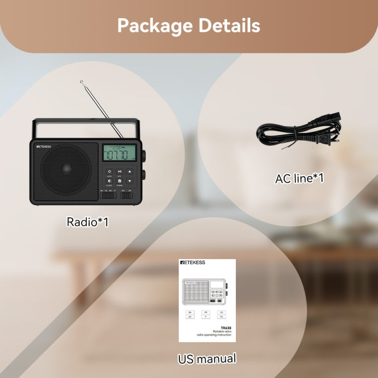 Retekess TR638 LCD Digital Display Full-Band Bluetooth FM Radio Support External Antenna(US Plug) - Radio Player by Retekess | Online Shopping South Africa | PMC Jewellery | Buy Now Pay Later Mobicred