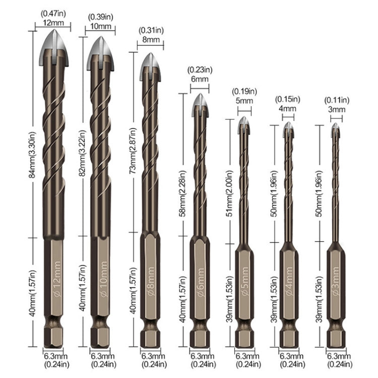 10mm Hexagonal Shank Spiral Flute Cross Alloy Drill Bits Glass Tile Four Edge Drivers - Drill & Drill Bits by PMC TechLife | Online Shopping South Africa | PMC TechLife | Buy Now Pay Later Mobicred