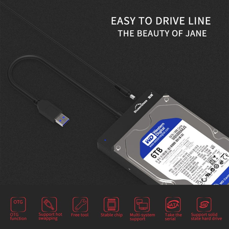 Blueendless US35 USB3.0 To SATA Adapter 2.5 / 3.5-Inch Hard Drive SSD Reader, Spec: Type-C UK Plug - USB to IDE / SATA by Blueendless | Online Shopping South Africa | PMC Jewellery | Buy Now Pay Later Mobicred