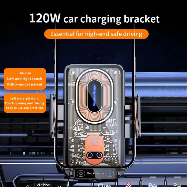 120W Transparent Car Wireless Charger Cell Phone Holder Magnetic Fast Charger(Black) - Wireless Charging Bracket by PMC TechLife | Online Shopping South Africa | PMC TechLife | Buy Now Pay Later Mobicred