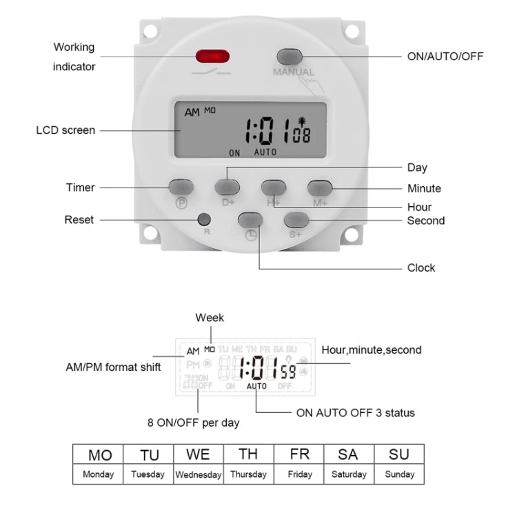 SINOTIMER CN101S-110V 1 Second Interval Digital LCD Timer Switch 7 Days Weekly Programmable Time Relay - Switch by SINOTIMER | Online Shopping South Africa | PMC TechLife | Buy Now Pay Later Mobicred