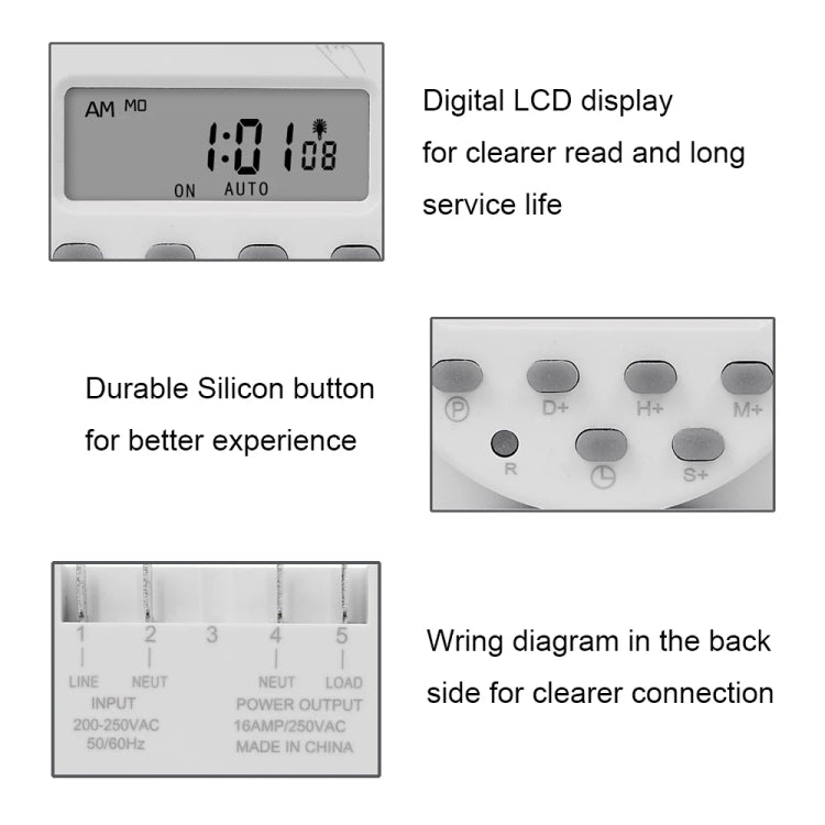SINOTIMER CN101S-110V 1 Second Interval Digital LCD Timer Switch 7 Days Weekly Programmable Time Relay - Switch by SINOTIMER | Online Shopping South Africa | PMC TechLife | Buy Now Pay Later Mobicred