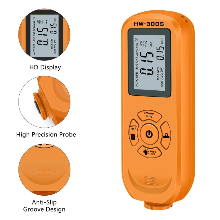 HW-300S High Precision Coating Thickness Gauge Anti-skid Paint Film Gauge(Orange Horizontal Screen) - Coating Thickness Gauge by PMC TechLife | Online Shopping South Africa | PMC TechLife | Buy Now Pay Later Mobicred
