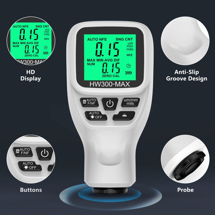 HW300-MAX Coating Thickness Gauge Anti-skid Paint Film Tester(Black) - free shipping - PMC TechLife - Order now!