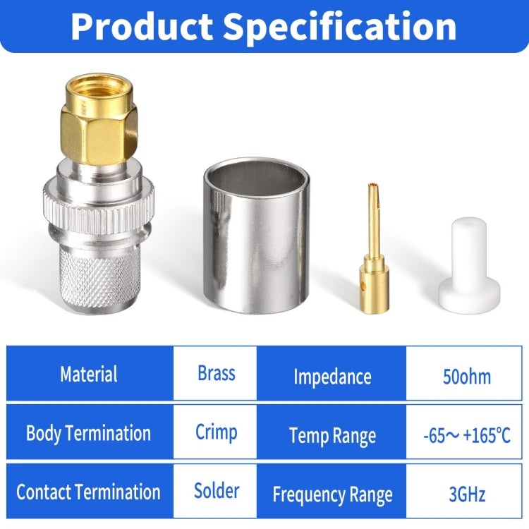 10pcs /Pack RP-SMA Male Crimp Solder Connector For LMR-400 / Belden-9913 / RG8 / RG213 Coaxial Cable - Connectors by PMC Jewellery | Online Shopping South Africa | PMC Jewellery | Buy Now Pay Later Mobicred