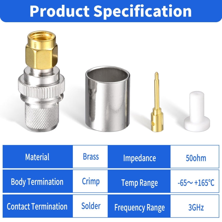 10pcs /Pack SMA Male Crimp Connector Kit For LMR-400 / RG8 / RG213 / Belden-9913 SMA Extension Cable - Connectors by PMC Jewellery | Online Shopping South Africa | PMC Jewellery | Buy Now Pay Later Mobicred