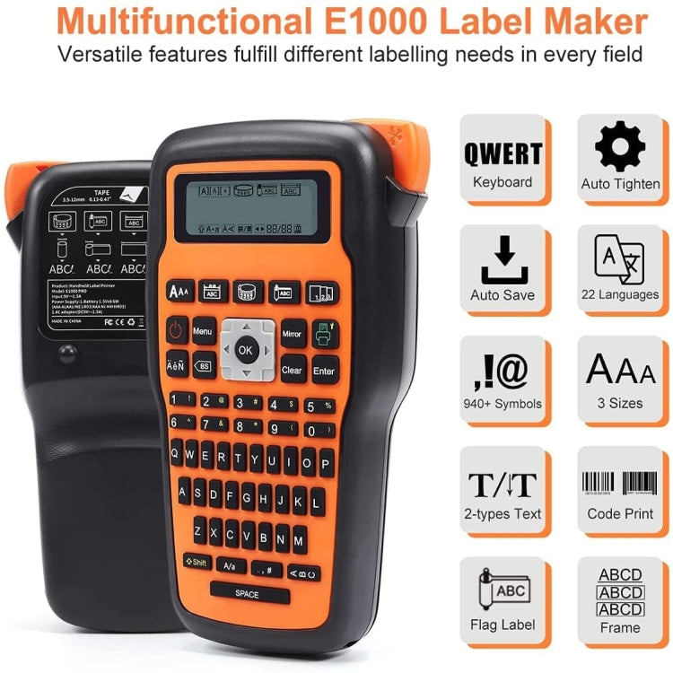 Phomemo E1000 Handheld Industrial Label Maker Thermal Transfer Printer with Keyboard, US Plug(Orange) - Printer by Phomemo | Online Shopping South Africa | PMC Jewellery | Buy Now Pay Later Mobicred