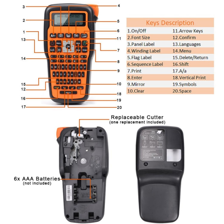 Phomemo E1000 Handheld Industrial Label Maker Thermal Transfer Printer with Keyboard, US Plug(Orange) - Receipt Printers by Phomemo | Online Shopping South Africa | PMC TechLife | Buy Now Pay Later Mobicred