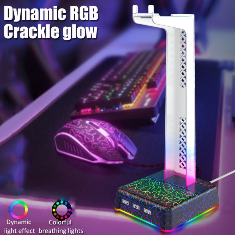 Z3 Cracked With 3USB Expansion Port Headphone Stand RGB Ambient Light Headphone Display Holder(White) - Headset Stand by PMC Jewellery | Online Shopping South Africa | PMC Jewellery | Buy Now Pay Later Mobicred