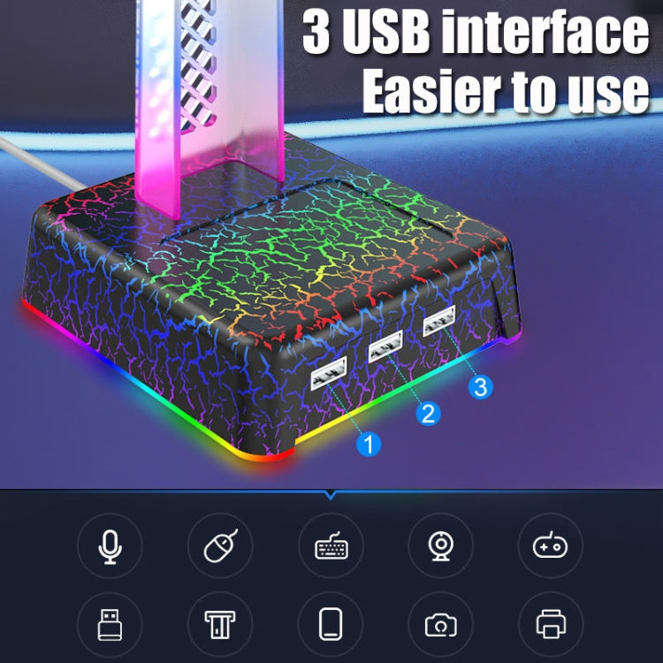 Z3 Cracked With 3USB Expansion Port Headphone Stand RGB Ambient Light Headphone Display Holder(Black) - free shipping - PMC Jewellery - Order now!