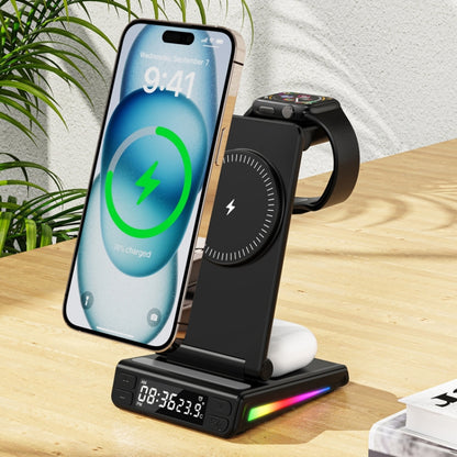 5-in-1 Desktop Magnetic Wireless Charger with Clock and Temperature Display for Smartphones / Watches / Earphones(White) - Wireless Charger by PMC Jewellery | Online Shopping South Africa | PMC Jewellery | Buy Now Pay Later Mobicred