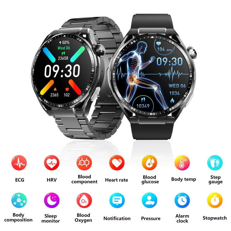 F200 Smart Health Watch ECG Electrocardiogram Blood Sugar Monitoring 1.55 Inch Round Screen, Color: Black 3-Beads Steel - Smart Watches by PMC TechLife | Online Shopping South Africa | PMC TechLife | Buy Now Pay Later Mobicred