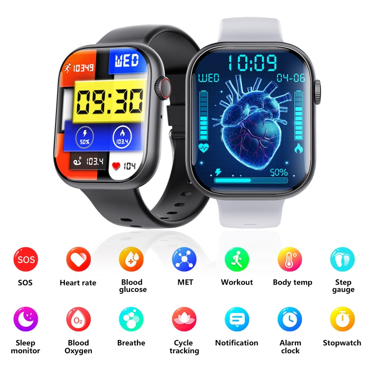F70  2.1 Inch Screen Smart Watch With Blood Sugar/Blood Oxygen Monitoring /SOS Alarm/100+ Sports Modes, Color: Black Leather - Smart Watches by PMC TechLife | Online Shopping South Africa | PMC TechLife | Buy Now Pay Later Mobicred