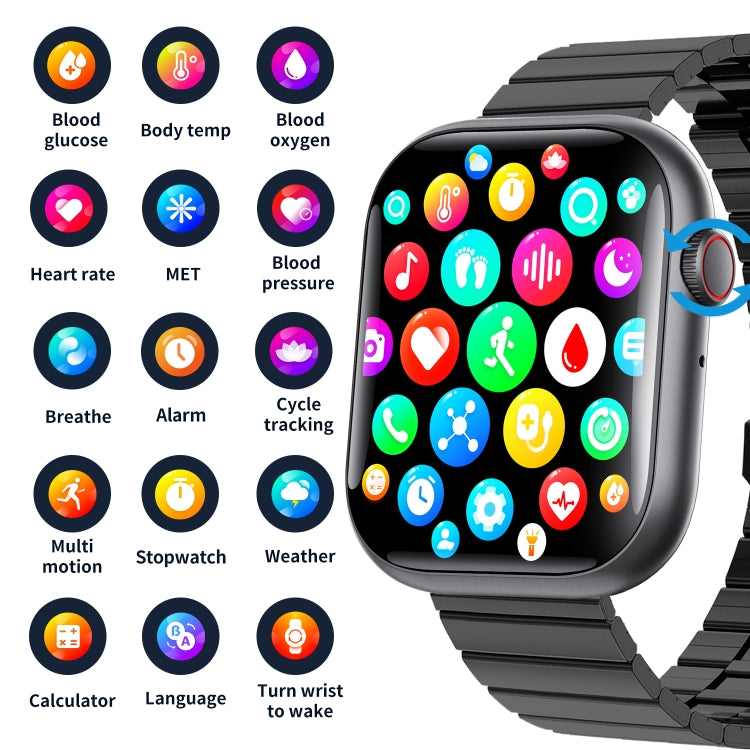 F70  2.1 Inch Screen Smart Watch With Blood Sugar/Blood Oxygen Monitoring /SOS Alarm/100+ Sports Modes, Color: Black 3-bead Steel - Smart Watches by PMC TechLife | Online Shopping South Africa | PMC TechLife | Buy Now Pay Later Mobicred