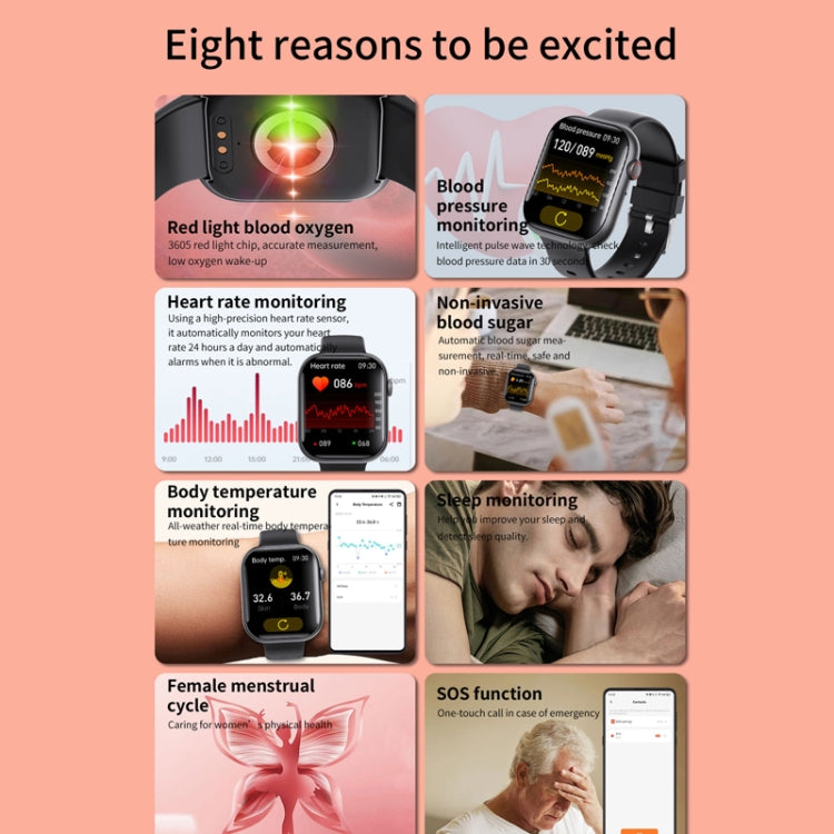 F70  2.1 Inch Screen Smart Watch With Blood Sugar/Blood Oxygen Monitoring /SOS Alarm/100+ Sports Modes, Color: Black Brown Leather - Smart Watches by PMC TechLife | Online Shopping South Africa | PMC TechLife | Buy Now Pay Later Mobicred