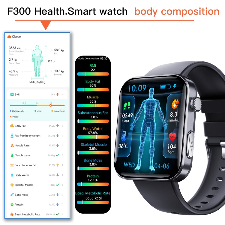 F300  2.1-Inch Screen Smart Watch Supports Bluetooth Calls/ECG/Blood Composition Analysis/50+ Sports Modes, Color: Black Gray Silicone - Smart Watches by PMC TechLife | Online Shopping South Africa | PMC TechLife | Buy Now Pay Later Mobicred