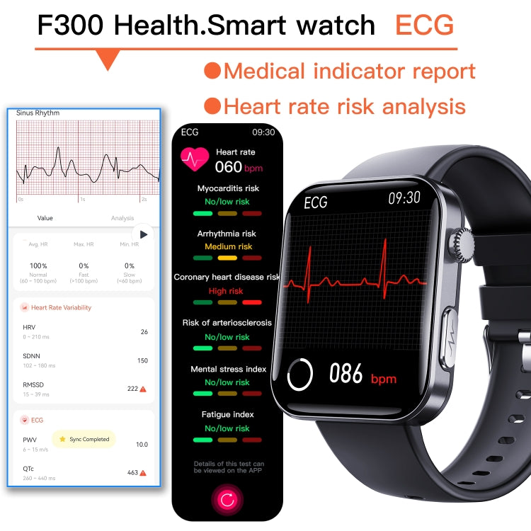 F300  2.1-Inch Screen Smart Watch Supports Bluetooth Calls/ECG/Blood Composition Analysis/50+ Sports Modes, Color: Black 3-Beads Steel - Smart Watches by PMC TechLife | Online Shopping South Africa | PMC TechLife | Buy Now Pay Later Mobicred