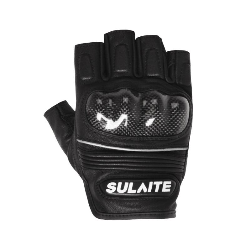 SULAITE Motorcycle Sheepskin Carbon Fiber Breathable Half-finger Riding Gloves, Size: M(Black) - free shipping - PMC TechLife - Order now!