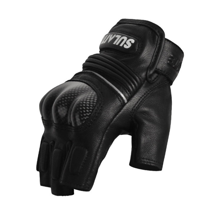 SULAITE Motorcycle Sheepskin Carbon Fiber Breathable Half-finger Riding Gloves, Size: XXL(Black) - free shipping - PMC TechLife - Order now!