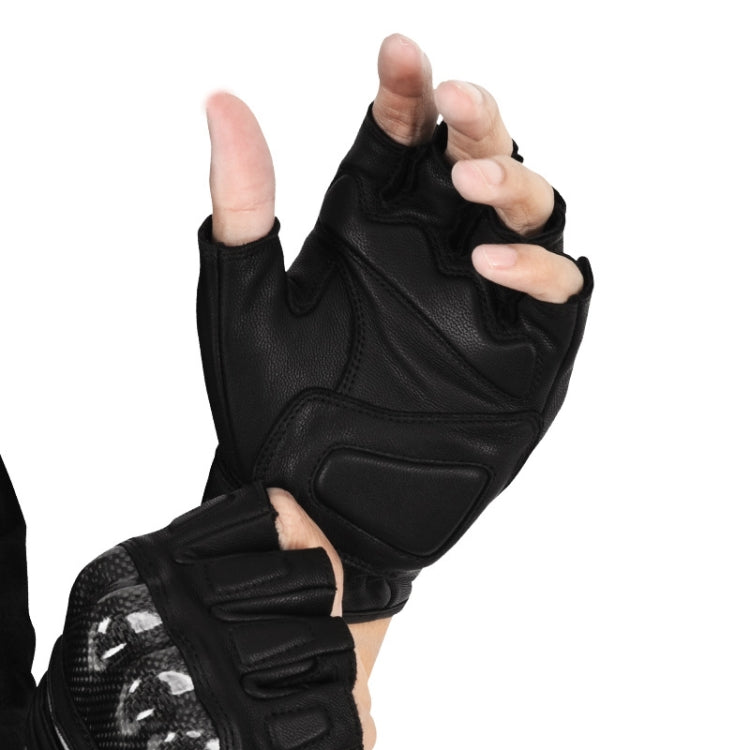 SULAITE Motorcycle Sheepskin Carbon Fiber Breathable Half-finger Riding Gloves, Size: M(Black) - free shipping - PMC TechLife - Order now!