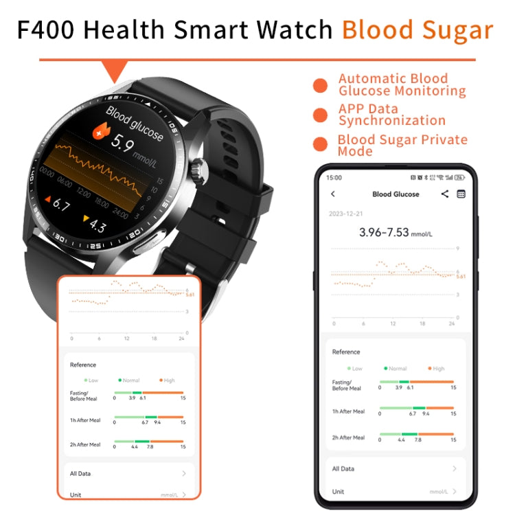 F400  1.55 Inch Screen Smart Watch Support ECG/ Blood Oxygen / Blood Sugar / 150+ Sports Mode, Color: Black 3-Beads Steel - Smart Watches by PMC TechLife | Online Shopping South Africa | PMC TechLife | Buy Now Pay Later Mobicred