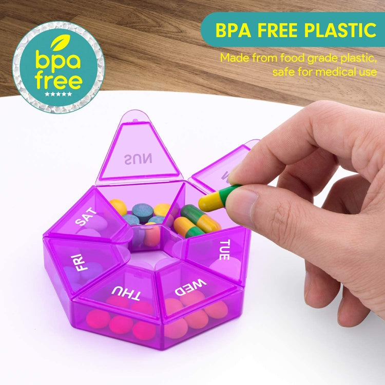 2pcs Portable Transparent Moisture-Proof Weekly 7-grids Pill Storage Box(Purple) - free shipping - PMC TechLife - Order now!