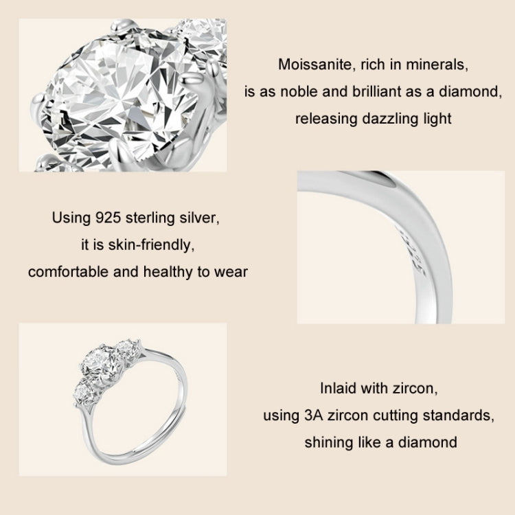 1 Carat Moissanite S925 Sterling Silver Platinum Plated Open Adjustable Ring(MSR051-E) - Rings by PMC Jewellery | Online Shopping South Africa | PMC Jewellery | Buy Now Pay Later Mobicred