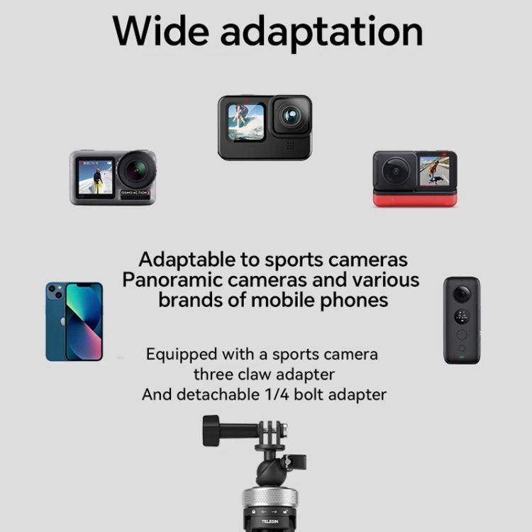 TELESIN 360 Degree Rotation 1.5m Selfie Stick Foldable Tripod For GoPro Hero / Insta360 /  DJI Osmo Action(Black) - Portable Mini Tripod by TELESIN | Online Shopping South Africa | PMC TechLife | Buy Now Pay Later Mobicred