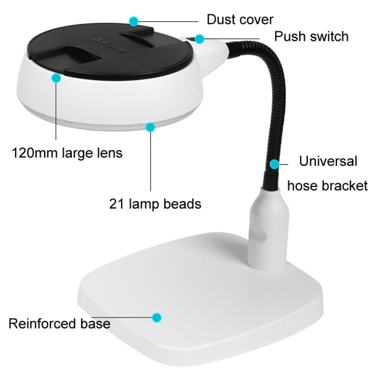 Desktop With 21 LED Lights 10X HD Reading Repair Metal Hose Magnifier(EU Plug) - Others by PMC TechLife | Online Shopping South Africa | PMC TechLife | Buy Now Pay Later Mobicred