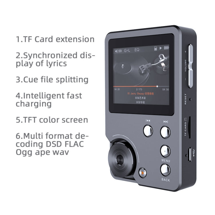 With 64GB TF Card HIFI Lossless DSD256 Music Player Sports MP3(Silver Gray) - MP3 Player by PMC TechLife | Online Shopping South Africa | PMC TechLife | Buy Now Pay Later Mobicred