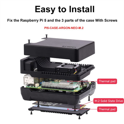 Waveshare 26587 For Raspberry Pi 5 Argon Neo Aluminum Alloy Case, Spec: M.2 Upgraded - Raspberry Pi Accessories by Waveshare | Online Shopping South Africa | PMC Jewellery | Buy Now Pay Later Mobicred