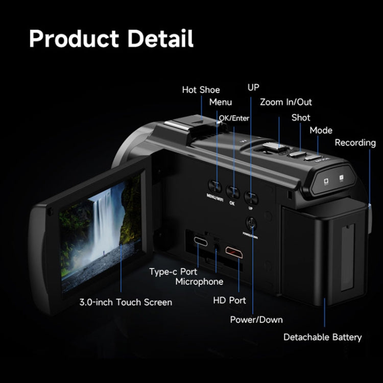 HDV-255K 5K/30FPS 16X Zoom Outdoor Sports HD Electronic Anti-Shake Digital Camera(US Plug) - Video Cameras by PMC TechLife | Online Shopping South Africa | PMC TechLife | Buy Now Pay Later Mobicred