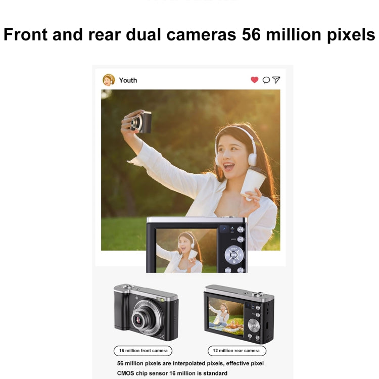 DC305X 5K/30FPS 2.8-Inch HD Shooting 5X Optical Zoom Anti-Shake Digital Camera, Color: Black UK Plug - Children Cameras by PMC TechLife | Online Shopping South Africa | PMC TechLife | Buy Now Pay Later Mobicred