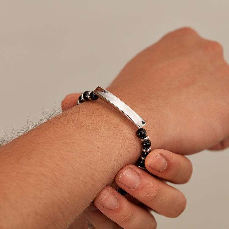 OPK GS1552 Stainless Steel Onyx Beaded Bracelet, Color: Steel Color - Bracelets by OPK | Online Shopping South Africa | PMC Jewellery | Buy Now Pay Later Mobicred