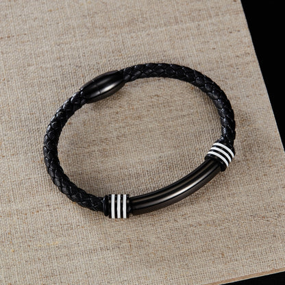 OPK PH1586 Simple Men Leather Bracelet Stainless Steel Magnetic Insert Buckle Bracelet, Color: Black - Bracelets by OPK | Online Shopping South Africa | PMC Jewellery | Buy Now Pay Later Mobicred