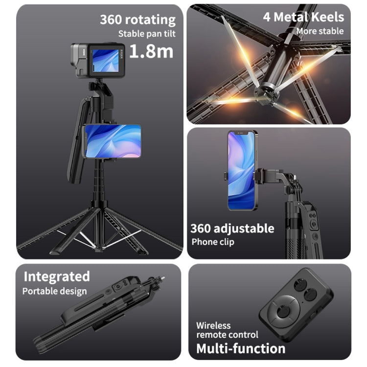 1.8m Smart Face Tracking Selfie Stick 4-axis Anti-shake Tripod with Remote Control With Double Fill Light - Selfie Sticks by PMC Jewellery | Online Shopping South Africa | PMC Jewellery | Buy Now Pay Later Mobicred